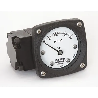 MIDWEST INSTRUMENT Differential Pressure Gauge: Back, 1/4 in NPT Female, ±3-2-3% Gauge Accuracy - Medium & High Operating Pressure Differential Gauges