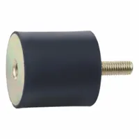 Cylindrical vibration-isolating mount with male x female configuration. Body constructed of natural rubber. Used to reduce transmitted vibration from rotating or reciprocating equipment such as pumps, compressors, and motors