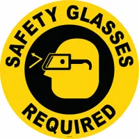 This vinyl adhesive floor sign indicates safety glasses requirements. The 0.012 in thick, 17 in x 17 in sign features an anti-slip surface for floor mounting. It is not retroreflective and does not glow in the dark