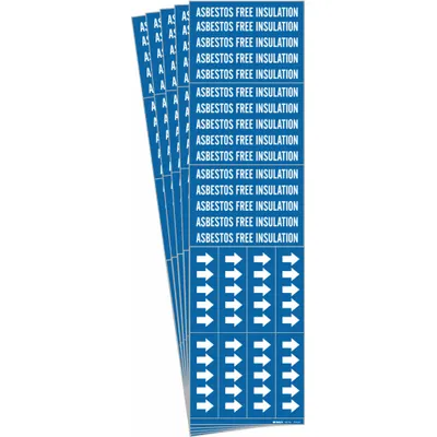 BRADY Pipe Marker: Asbestos Free Insulation, Blue, White, Fits 3/4 in and Smaller Pipe O.D. - Asbestos Free Insulation Adhesive Pipe Markers