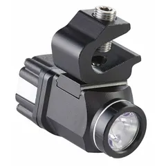 Rechargeable helmet-mount light with 350 lumens output, 118 m beam distance, and 2.25-hour runtime at maximum brightness. Features two light outputs for hands-free illumination in confined spaces and low-light work environments.