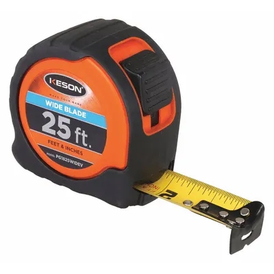 KESON Tape Measure: Nonmagnetic Single Hook Tip, 25 ft, Plastic with Rubberized Grip - Standard (Inch) Tape Measures