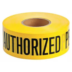 APPROVED VENDOR Restricted Access Messaging Barrier Tape, 3 in x 1000 ft, Authorized Personnel Only, Polyethylene, Black on Yellow