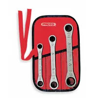 PROTO Box End Wrench Set: Alloy Steel, Chrome, 3 Tools, 3/8 in to 3/4 in Range of Head Sizes, Pouch (MPN J1190B)