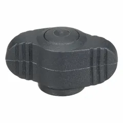 This wing knob features a 28 mm diameter and M4 threaded hole with a 6 mm thread length. The plastic body incorporates a brass thread insert for corrosion resistance. It is used for manual clamping, adjustment, and positioning on machinery and fixtures, providing a tool-free grip for frequent tightening and loosening.