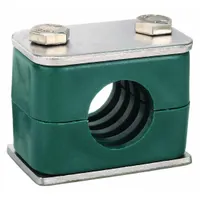 This beta clamp features a 304 stainless steel clamp with a polypropylene cushion. It is used to secure and cushion tubing or piping in industrial systems, reducing vibration, noise, and wear. Common in hydraulic, pneumatic, and process line applications
