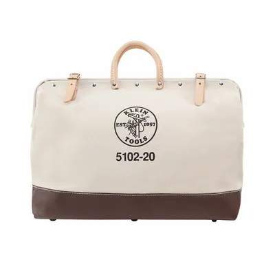 KLEIN TOOLS Tool Bag: 20 in W x 6 in D x 15 in H, Brown, Canvas, 1 Pockets, 1 Inside Pockets - Canvas Wide-Mouth Tool Bags
