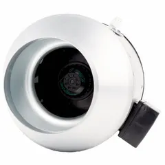 Single-speed inline duct fan for general ventilation in commercial and industrial settings. Moves air through 8-inch ducts with a maximum airflow of 836 cfm. Features a standard-efficiency motor, speed controllable, with IP44-rated galvanized steel housing and included mounting brackets. Suitable for exhaust or supply applications in HVAC systems, workshops, or warehouses.