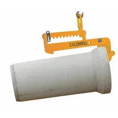 C-Hook pipe lifter for lifting and positioning heavy pipes. Maximum load capacity of 30,000 lb. Accommodates pipes with a minimum diameter of 14 inches. Used in industrial material handling applications.