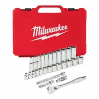 MILWAUKEE Socket Wrench Set: 3/8 in Drive, 28 Piece, 6-Point, SAE, 1/4 in to 1 in (MPN 48-22-9408)