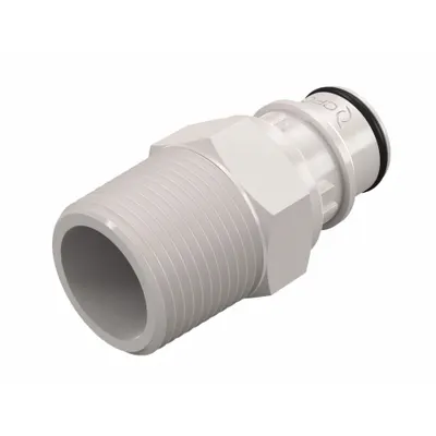 CPC Quick Connection Coupling: Straight, 3/4 in Pipe Size, Quick-Disconnect Coupler x NPT - Polysulfone Quick-Disconnect Tube Fittings
