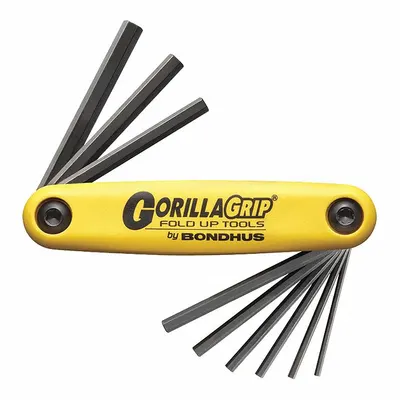 BONDHUS Hex Key Set: 1 - 5 Pieces, Folding, SAE, Std End, Long, 1 Pieces, Black Oxide - Folding Key Sets