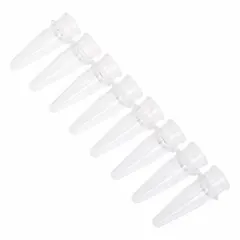 APPROVED VENDOR PCR Strip Tubes, 0.2 mL, Polypropylene, Natural, Conical Bottom, with Attached Caps