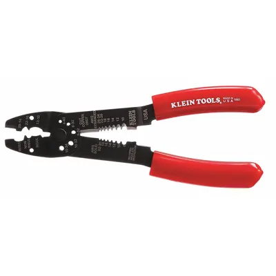 KLEIN TOOLS Wire Stripper: 22 AWG to 8 AWG, 8 1/2 in Overall Lg, Crimp/Cut, Std Cushion Grip - Multifunction Wire Strippers