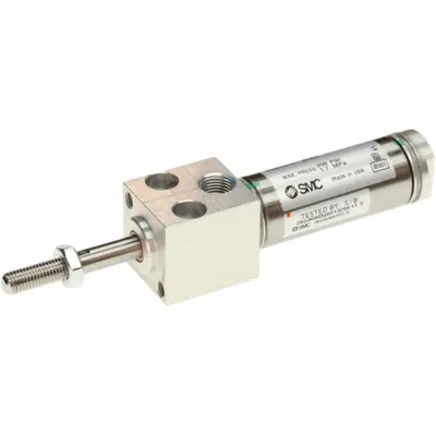 SMC Round Body Cylinder: 3/4 in Bore, 1/2 in Stroke, Non-Repairable, Stainless Steel - Front Block Mount Cylinders