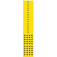 Yellow adhesive pipe markers with black 'Oil' legend for identifying oil piping systems. Each marker fits pipe outer diameters of 3/4 inch and smaller. Sold as a set of 3 markers without directional arrows. Suitable for use in industrial facilities to label oil lines.