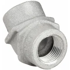 This 45° elbow fitting is constructed of aluminum with a plain finish. It has 1/2 in FNPT female-to-female NPT ends for connecting conduit sections. Suitable for use in conduit routing applications where a change in direction is required.