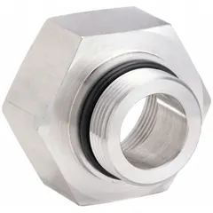 This high pressure precision pipe fitting features a straight configuration with 1 1/4 in male threaded and 1 1/2 in female SAE threaded connections. Rated for 3,000 psi, it is used in hydraulic and pneumatic systems to connect male threaded and SAE threaded ports, providing leak-free performance in industrial fluid power and process piping applications.