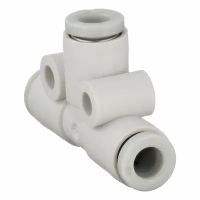 SMC Push-Fit Tee Fitting: 4 mm OD x 4 mm OD x 4 mm OD Size, Polybutylene Terephthalate - Polybutylene & Brass Tube Fittings