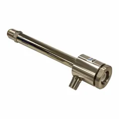 Vortex tube that converts compressed gas into cold air without moving parts. Provides 5,100 BtuH cooling capacity with adjustable cold air temperature from 28°F to 129°F. Used for spot cooling, enclosure cooling, and process temperature control.