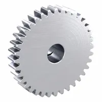 Metric spur gear with 36 teeth, module m 1, and 8 mm bore diameter. Features a locking hub for secure shaft mounting. Made of SUS303 stainless steel with 20° pressure angle and JIS N8 precision class (JIS B1702-1:1998). Suitable for moderate-load power transmission and motion control applications requiring corrosion resistance