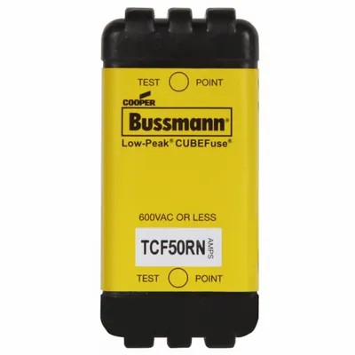 BUSSMANN Fuse: Class CF, TCF Series, Time-Delay, 50 A, 600 V AC, 300 V DC - Time-Delay Cube Fuses