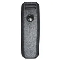 This black plastic belt clip is designed for the Motorola EVX-S24 radio series. It provides a secure attachment point for carrying the radio on a belt, enabling hands-free transport in professional environments such as security, industrial, or field service