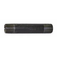 This Schedule 80 seamless pipe nipple is 10 inches long with a nominal pipe size of 1 1/2 inches and Male NPT threads on both ends. Rated for a maximum operating pressure of 1,500 psi at 150°F, it is suitable for medium-pressure piping systems in industrial plumbing, hydraulic lines, and process piping. Made in the USA.