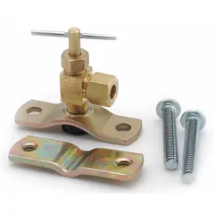 This brass drill-type saddle valve is designed to tap into copper or plastic tubing without cutting the line. It fits 3/4 in tube diameter with a maximum compatible tube diameter of 3/4 in. Suitable for low-pressure applications such as connecting ice makers, humidifiers, or water filters.