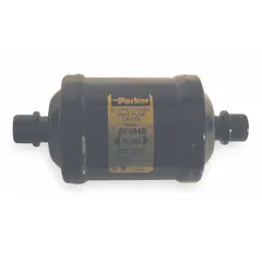 Bi-flow steel shell filter drier for 8-ton systems using HC refrigerant group. Features a molecular sieve core to remove moisture, acids, and contaminants. Length: 5.6 inches. Suitable for liquid line installation in HVAC and refrigeration systems.