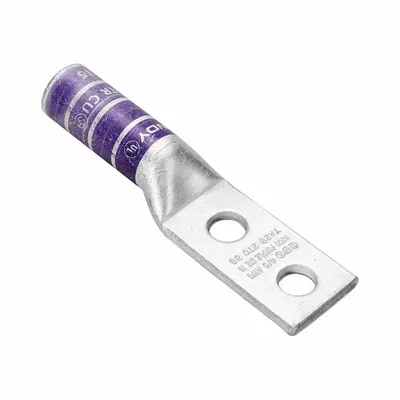 BURNDY Compression Lug: For 3 AWG, Solid/Stranded Wire, 1/2 in Stud Size, Long - Two-Hole Compression Lugs