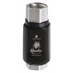 This reconnectable breakaway connector is designed for gasoline fuel lines. It automatically separates under excessive tension to prevent hose or equipment damage, then can be reconnected. Features a 1-inch FNPT inlet and 1-inch FNPT discharge, both with NPT threads, and an aluminum body.