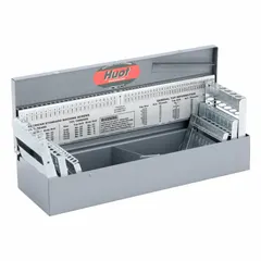 The HUOT Drill Bit Index model 11800 provides 134 compartments for organizing and storing drill bits. Designed for industrial environments, it keeps bits sorted by size for quick access in machining, maintenance, and fabrication operations.