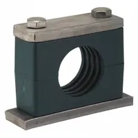 This beta clamp features a 304 stainless steel clamp with a polypropylene cushion, designed to secure and cushion tubing or piping while reducing vibration and noise. The ribbed bore provides enhanced grip and prevents metal-to-metal contact, suitable for use in hydraulic, pneumatic, and process lines