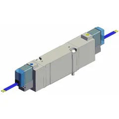 Solenoid Valve: SY7000 Series, Double Solenoid, Five-Way / Three-Position, 5 Ports, 24V DC, Exhaust (MPN SY7440-5GZ). Key specifications — attr1082345: Spring Return to Center Position; attr1082298: Hardwired; attr1082321: Internal Pilot; attr1082278: SY7440-5GZ; attr1082284: Exhaust; attr1082335: Non-Locking; attr1082343: Solenoid Air Control Valve; attr1082348: SY7000.
