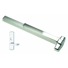 Aluminum concealed vertical rod exit device with Touchbar style and lever outside trim. ADA compliant. Designed for doors up to 3 ft wide. Suitable for commercial egress applications requiring concealed vertical rods.