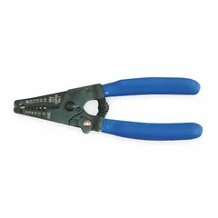 This multifunction wire stripper handles copper cable from 20 AWG to 10 AWG, with dedicated slots for 10, 12, 14, 16, 18, and 20 AWG. Overall length is 6 1/4 in. Suitable for electrical maintenance, panel wiring, and industrial installations requiring precise insulation removal.
