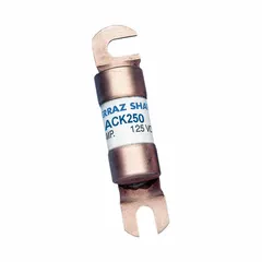 Time-delay bolt-on fuse rated 250 A at 125 V DC, non-indicating, for AC/DC general-purpose overcurrent protection. Suitable for use in industrial circuits such as motor control centers and distribution panels.