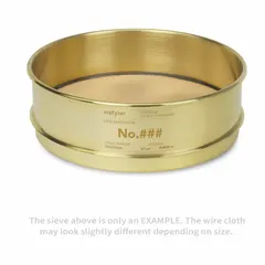Brass-framed and brass-screened test sieve with 8-inch outside diameter and 2 5/8-inch height. Meets ASTM E11 standards for particle size analysis. US Standard Screen Size #12. Used for dry sieving of powders, aggregates, and granular materials in quality control and material testing.