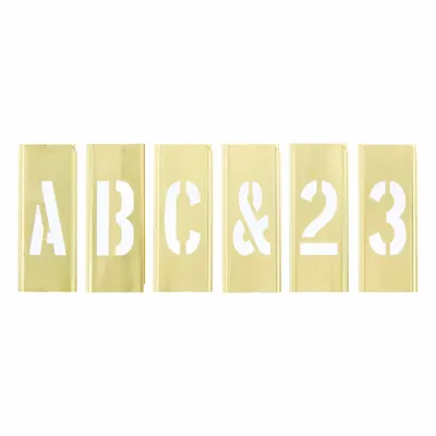 SKILCRAFT Stencil Set: 0 to 9/A to Z/Punctuation, 2 in Character Ht, 1 1/2 in Character Wd - Brass Interlocking Stencil Sets