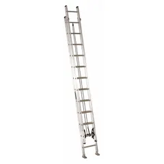 This 24 ft aluminum extension ladder has a fixed fly and a 300 lb load capacity. Weighing 43 lb, it is suited for industrial access applications such as building maintenance, construction, and facility work.