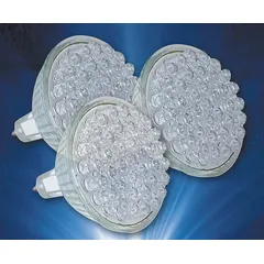 Set of three LED replacement bulbs designed for use in fountain lighting systems. Each bulb operates at 120W and 120V AC, providing energy-efficient illumination for decorative water features in residential or commercial landscapes.