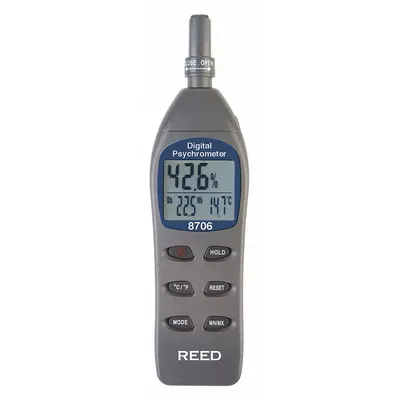 REED INSTRUMENTS Hygro Thermometer Psychrometer: Onboard, 7 in x 1.9 in x 1 in - Standard Temperature & Humidity Meters