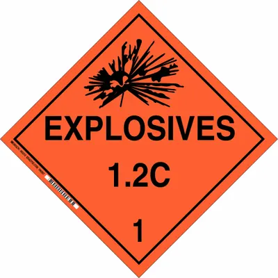 BRADY Container Placard: Explosives 1.2 C 1, 10 3/4 in x 10 3/4 in, 10 3/4 in Label Ht - Class 1: Explosives
