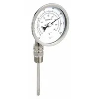 This fixed-angle thread-mount dial thermometer is designed for side- or bottom-mount installation on pipes and tanks. It covers a temperature range of -20°F to 120°F / -30°C to 50°C with ±1% accuracy. The 4-inch stem length allows for immersion in process media. Suitable for HVAC, refrigeration, and industrial process temperature monitoring