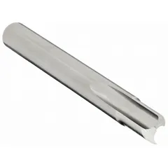 Solid carbide straight O-flute router bit with two flutes, 1/4" cut diameter, and 3/8" length of cut. Designed for routing plastics such as acrylic and polycarbonate, the O-flute geometry promotes efficient chip evacuation and clean cuts.
