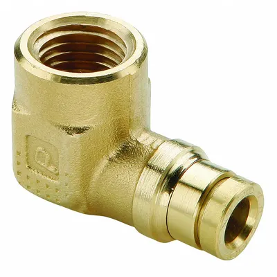 PARKER Push-Fit Elbow Fitting: 3/8 in OD x 1/4 in Pipe Fitting Size, Push-to-Connect x FNPT - Brass Air Brake Fittings