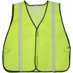 Non-ANSI rated standard safety vest for men in lime mesh polyester, size 2XL/3XL. Features vertical silver reflective stripes for 360° visibility, hook-and-loop closure, and expandable fit with 0-3 pockets. Suitable for general worksite low-risk environments where breakaway or fall protection is not required.