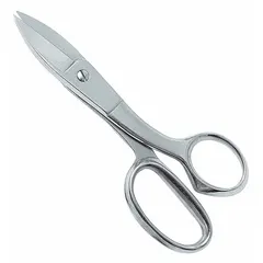 Right-hand all-metal scissors with a 7 3/4 in overall length, straight blade, and pointed tip. Constructed from steel with a silver finish. Suitable for precision cutting of textiles in garment manufacturing, upholstery, and industrial sewing operations.