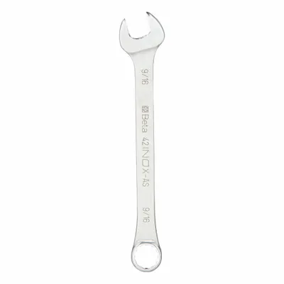 BETA Combination Wrench: Stainless Steel, Natural, 9/16 in Head Size - SAE Spline Combination Wrenches